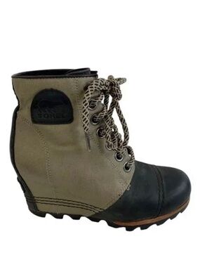 Sorel Women's Khaki and Black Lace-Up Wedge Hiking Boot